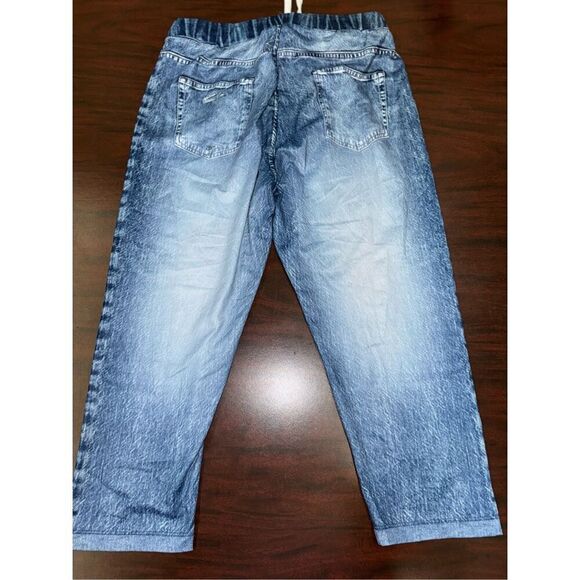 SHEIN Pull On Drawstring Waist Faux Denim Capri Leggings Size Medium - Picture 2 of 5